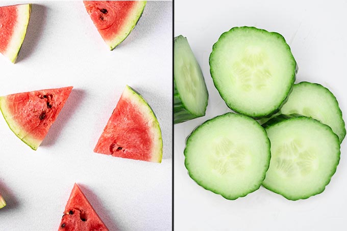 pepene rosu castraveti pe masa alba