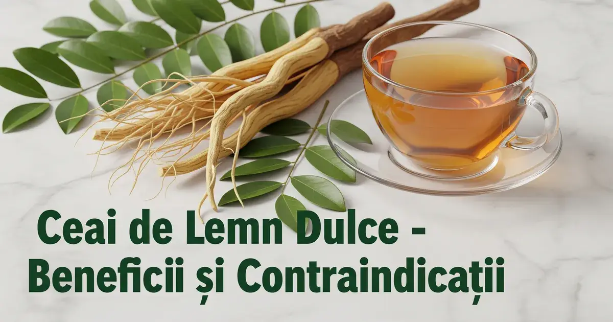 Rădăcină de lemn dulce și ceai natural în ceașcă de sticlă – beneficii și contraindicații