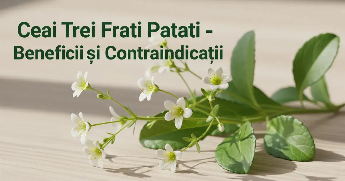 Infografic despre ceaiul Trei Frați Pătați - beneficii și contraindicații ale plantei medicinale